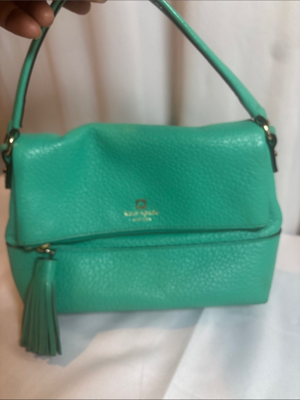 kate spade Emerald Green Pebbled Leather Shoulder Bag with Tassel
